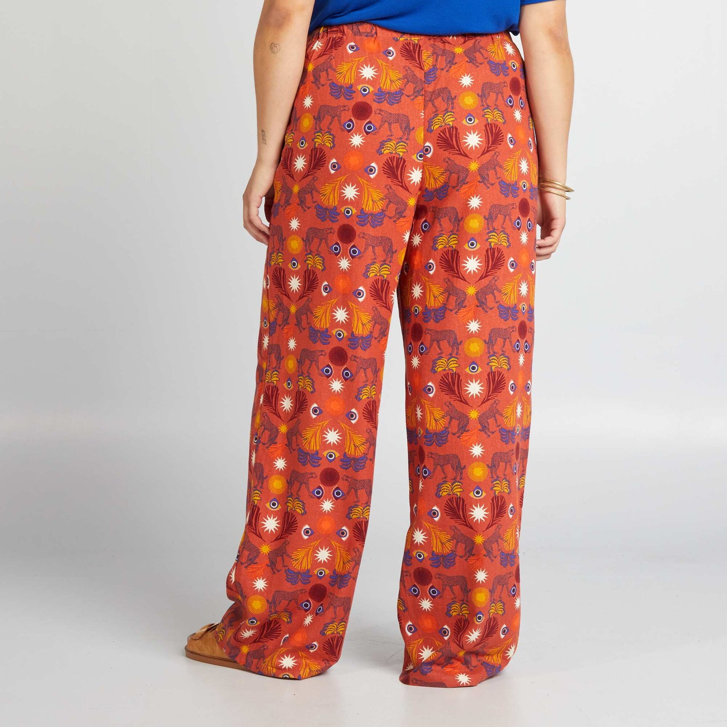 Pantalon large en lin mélangé Orange