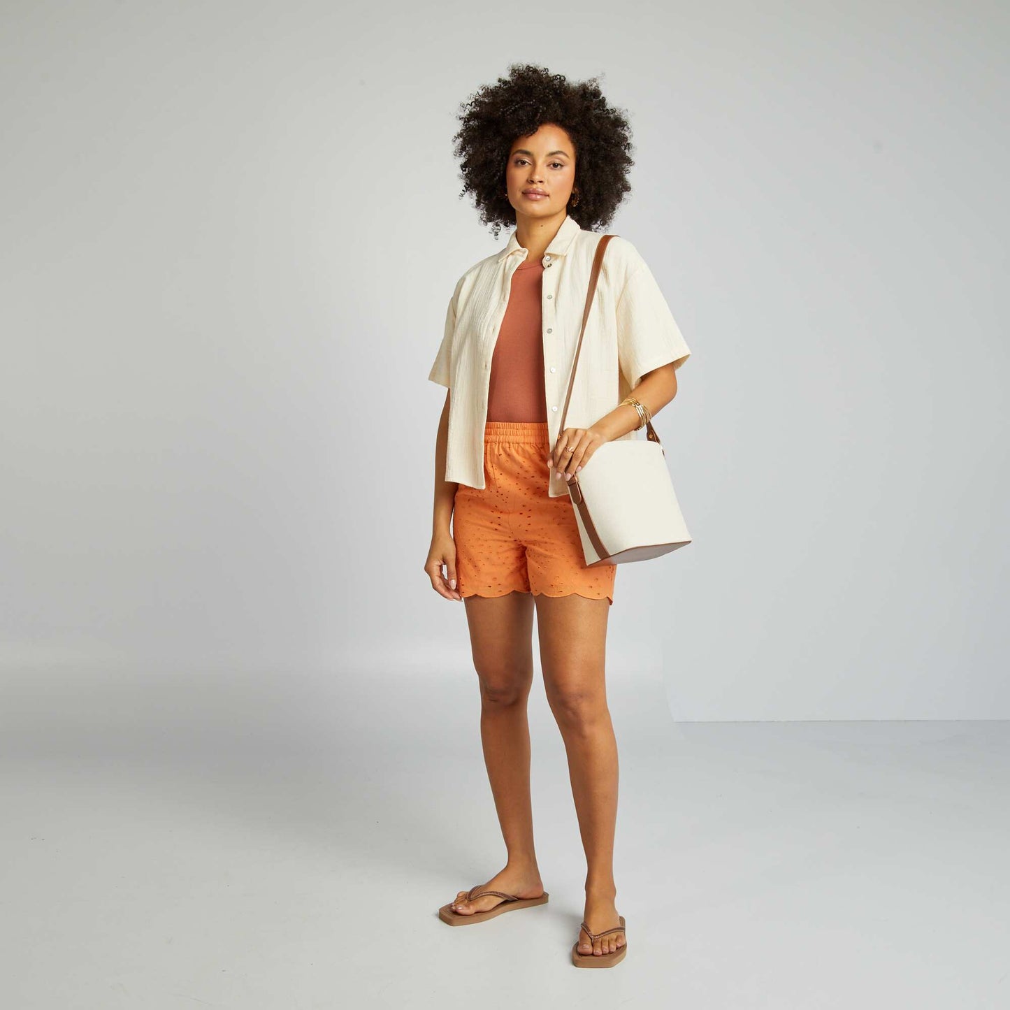 Short en macramé avec plumetis Orange