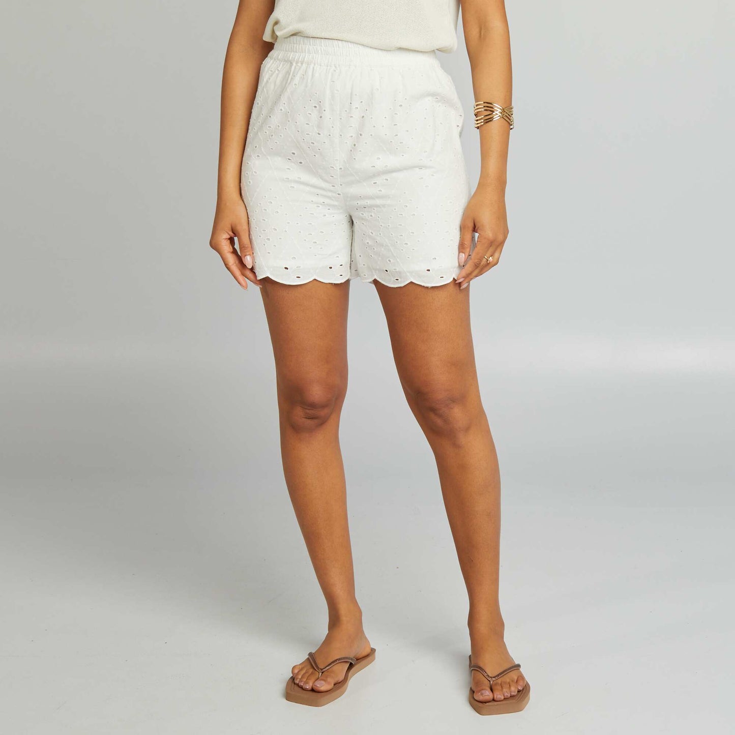 Short en macramé avec plumetis Blanc