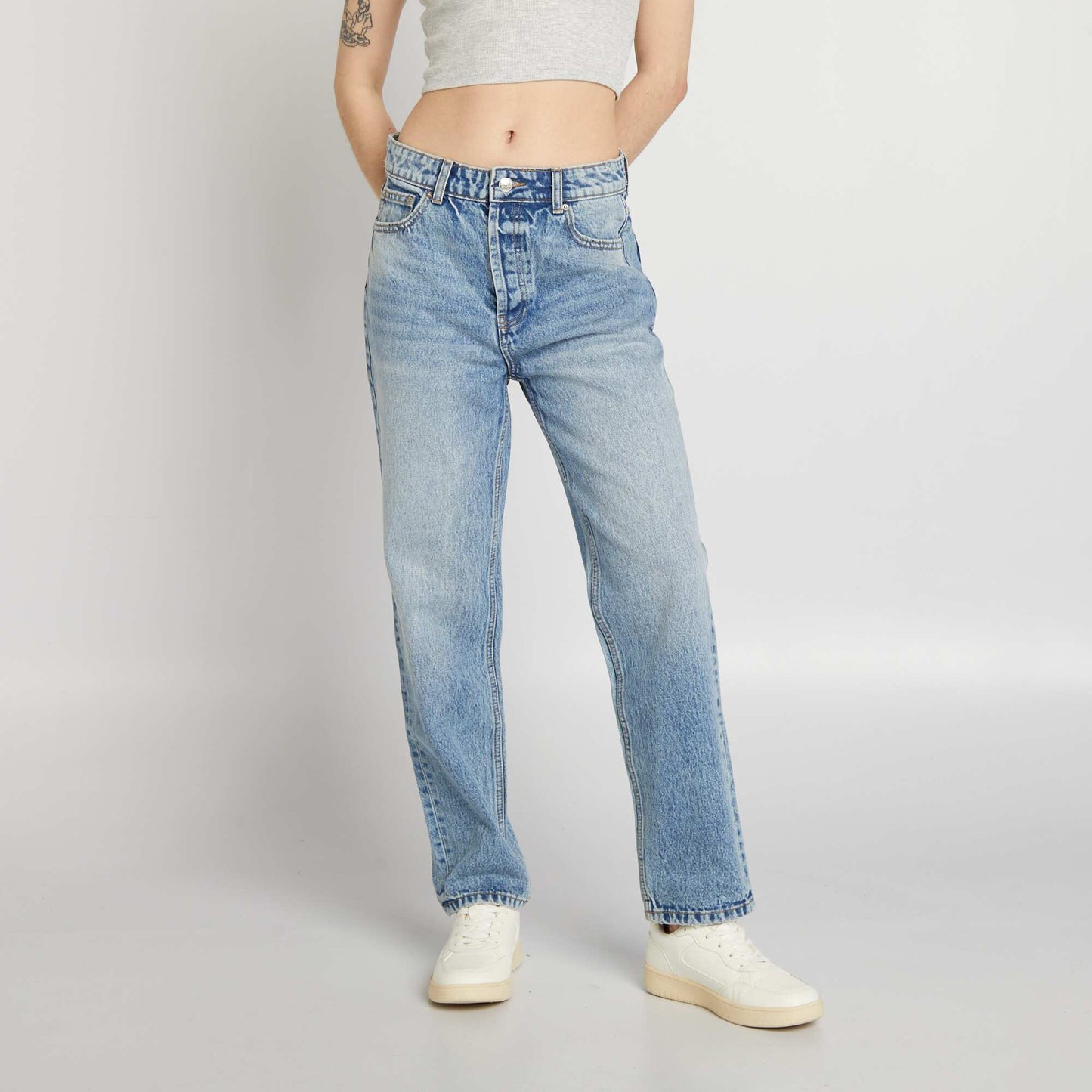 Jean droit à taille haute BLEU