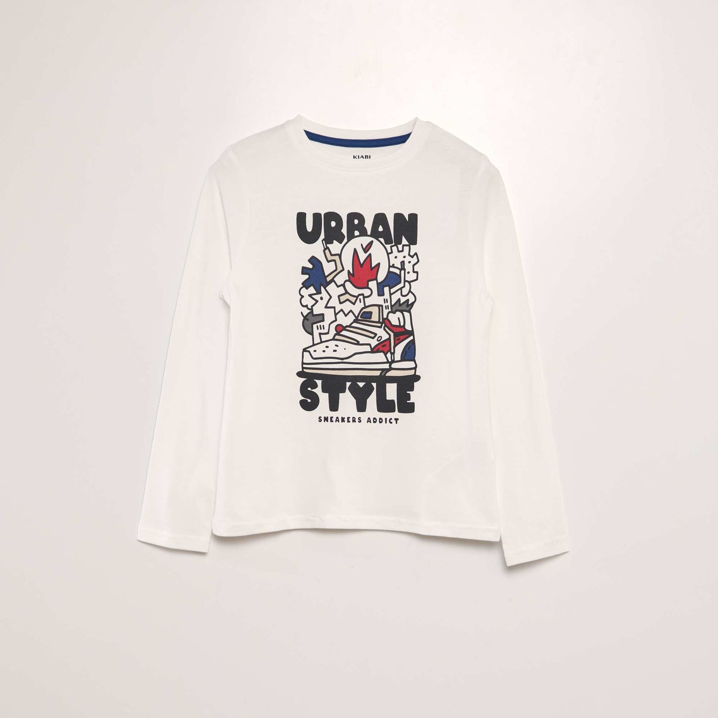 T-shirt en coton à manches longues BLANC