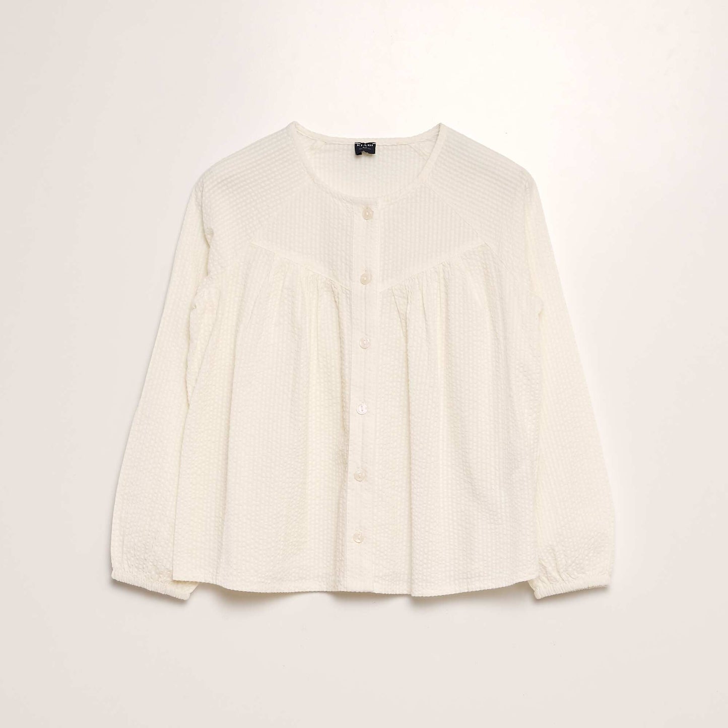 Blouse unie en maille gaufrée BLANC