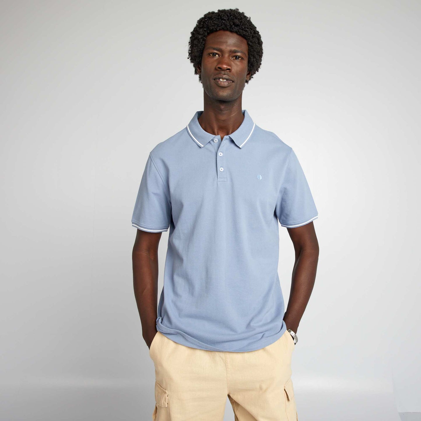 Polo en piqué de coton avec broderie poitrine Bleu