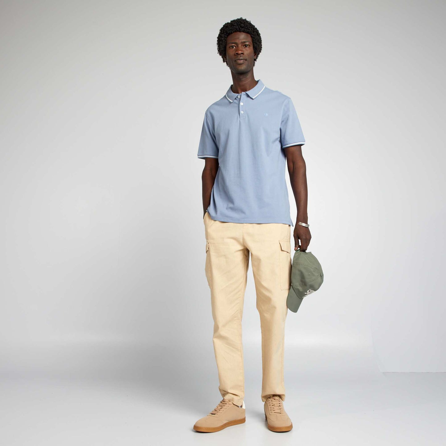 Polo en piqué de coton avec broderie poitrine Bleu