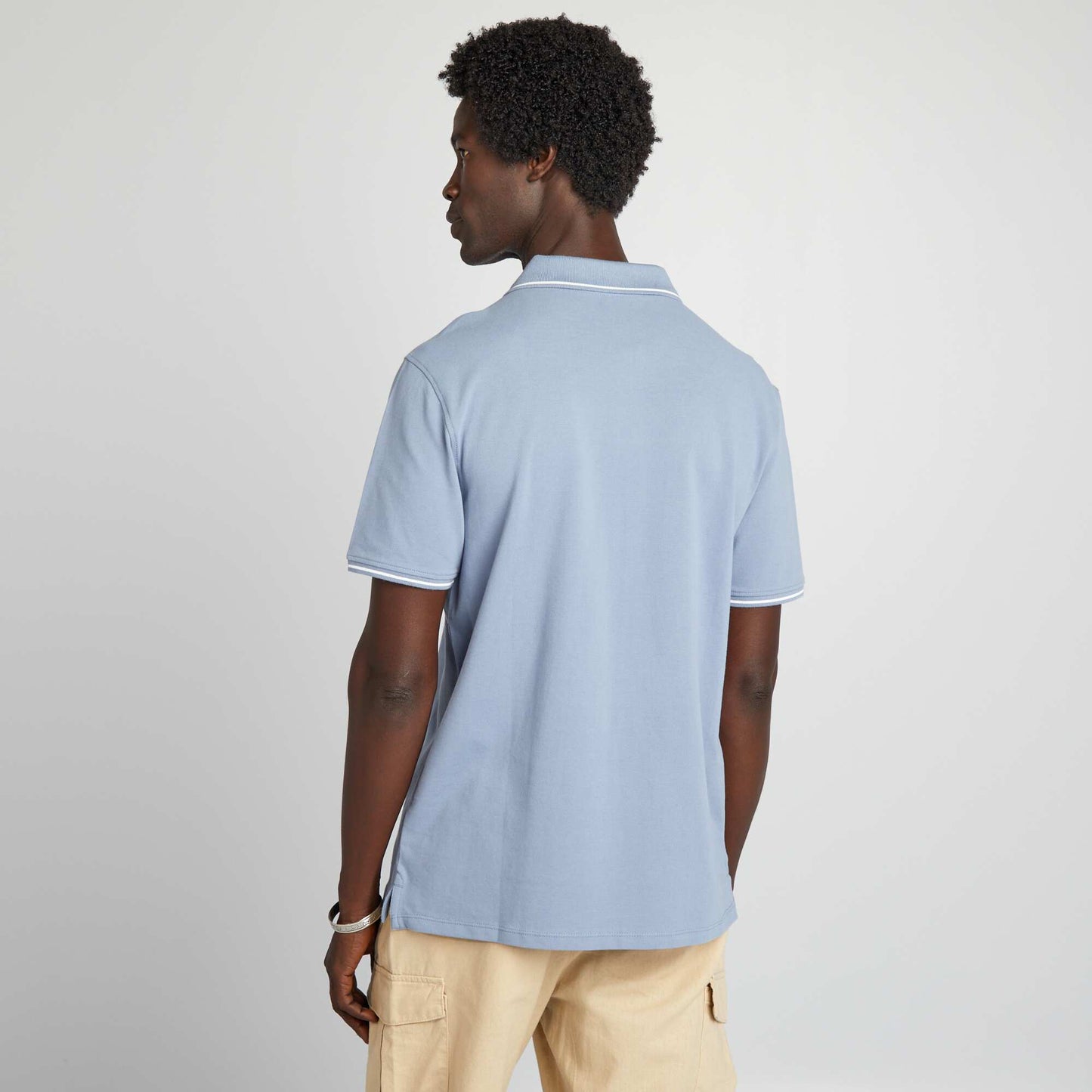 Polo en piqué de coton avec broderie poitrine Bleu
