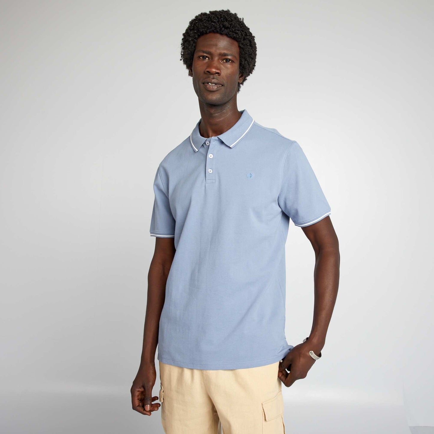 Polo en piqué de coton avec broderie poitrine Bleu