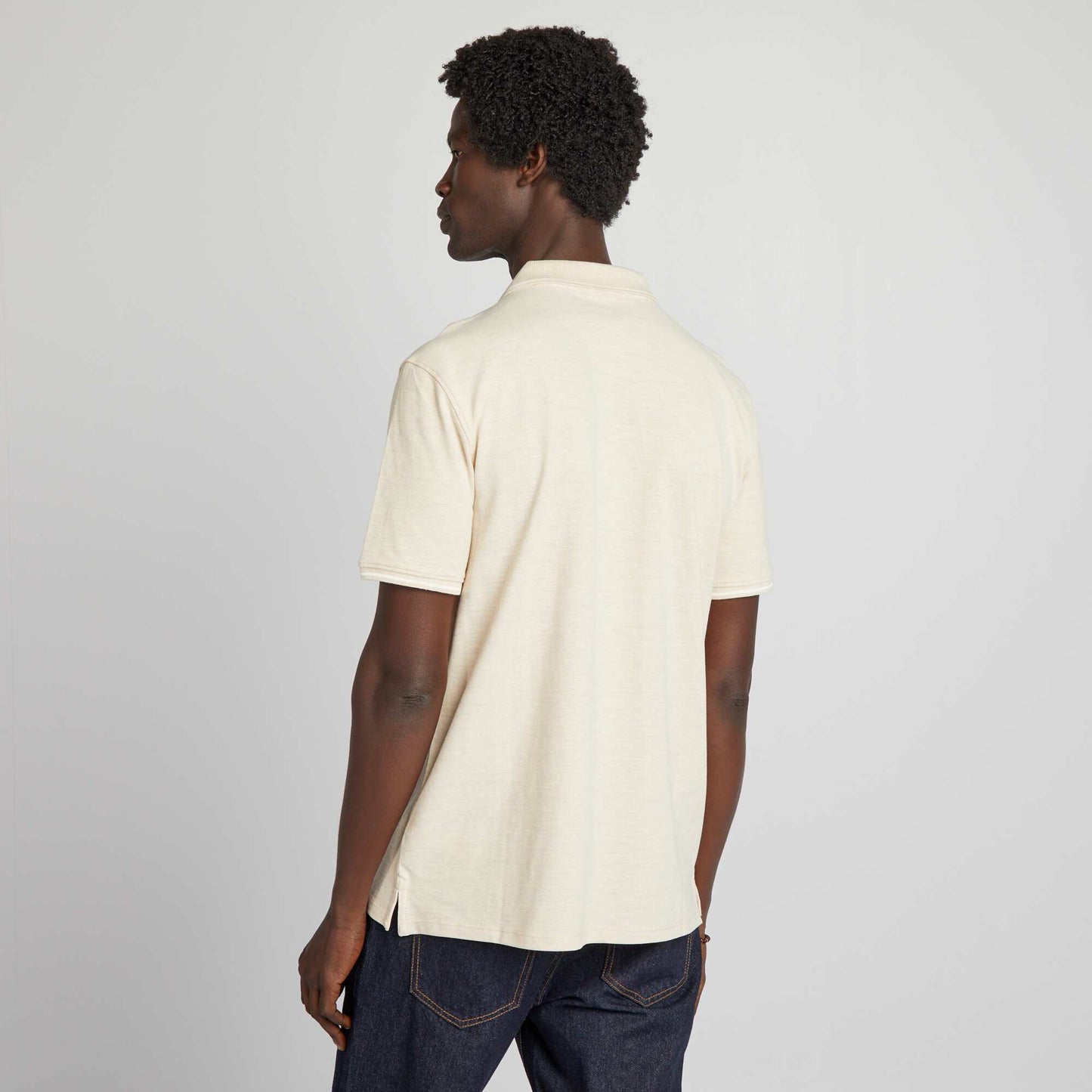 Polo en piqué de coton avec broderie poitrine Beige