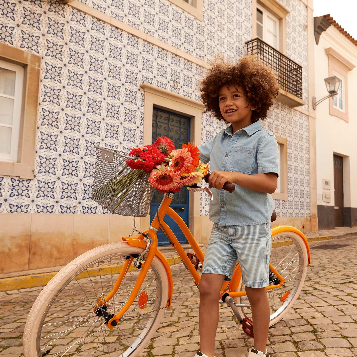 Chemise en denim à manches courtes Bleu clair