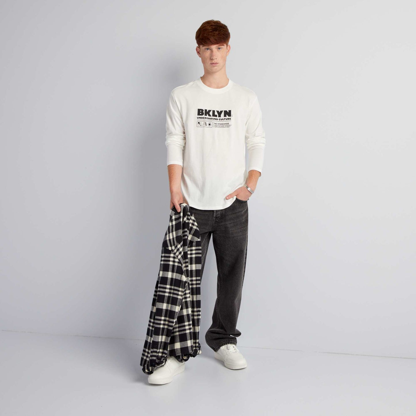 T-shirt en jersey à manches longues BLANC 'BROOKLYN'