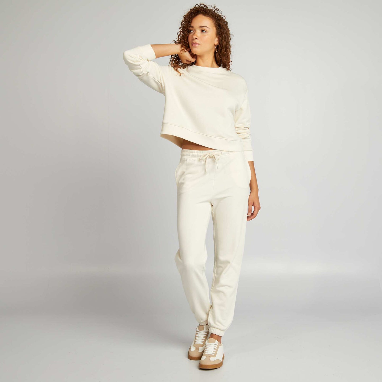 Sweat cropped à col rond BEIGE