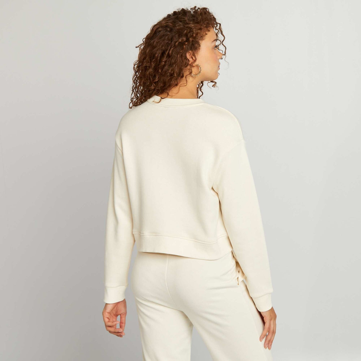Sweat cropped à col rond BEIGE