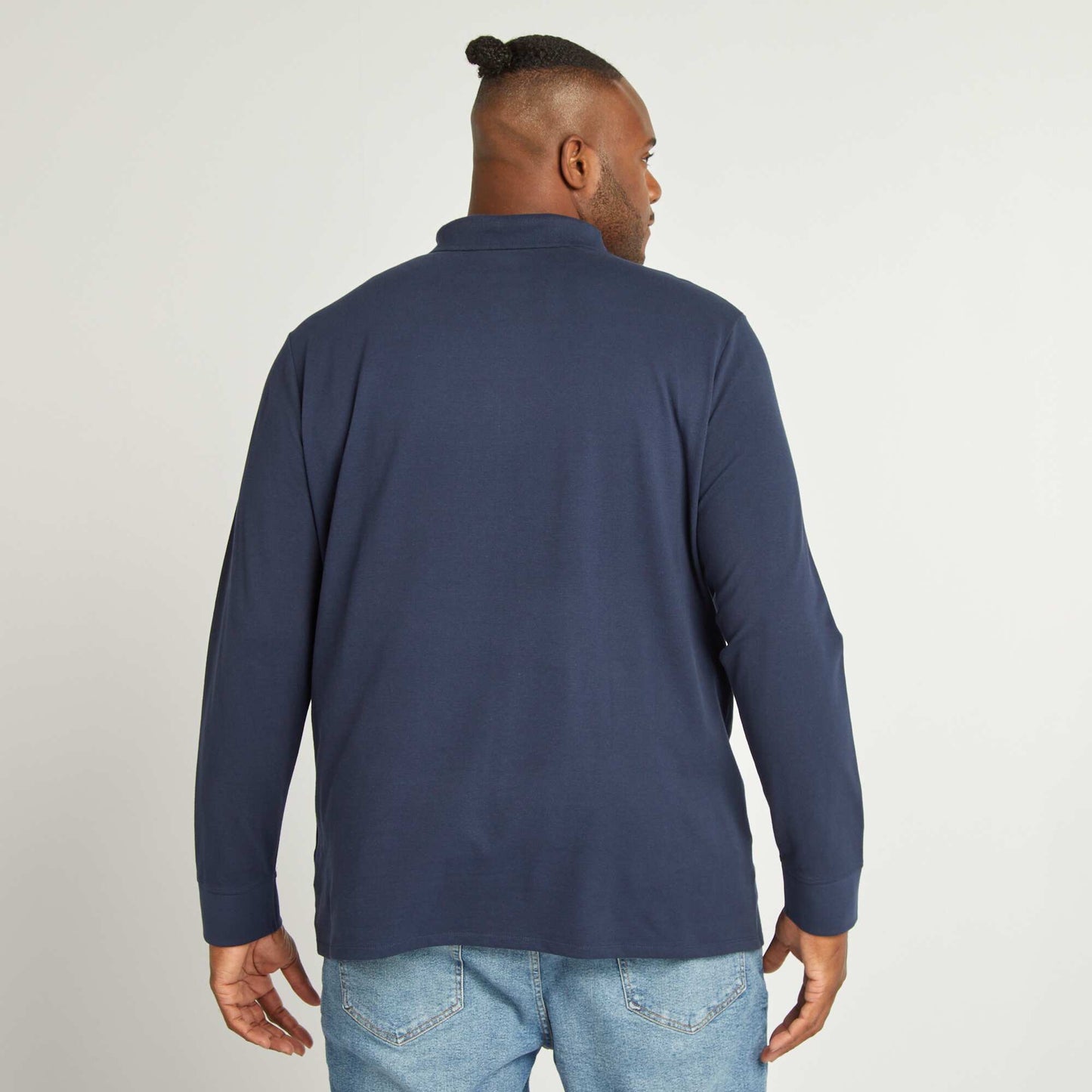 Polo en piqué de coton manches longues MARINE