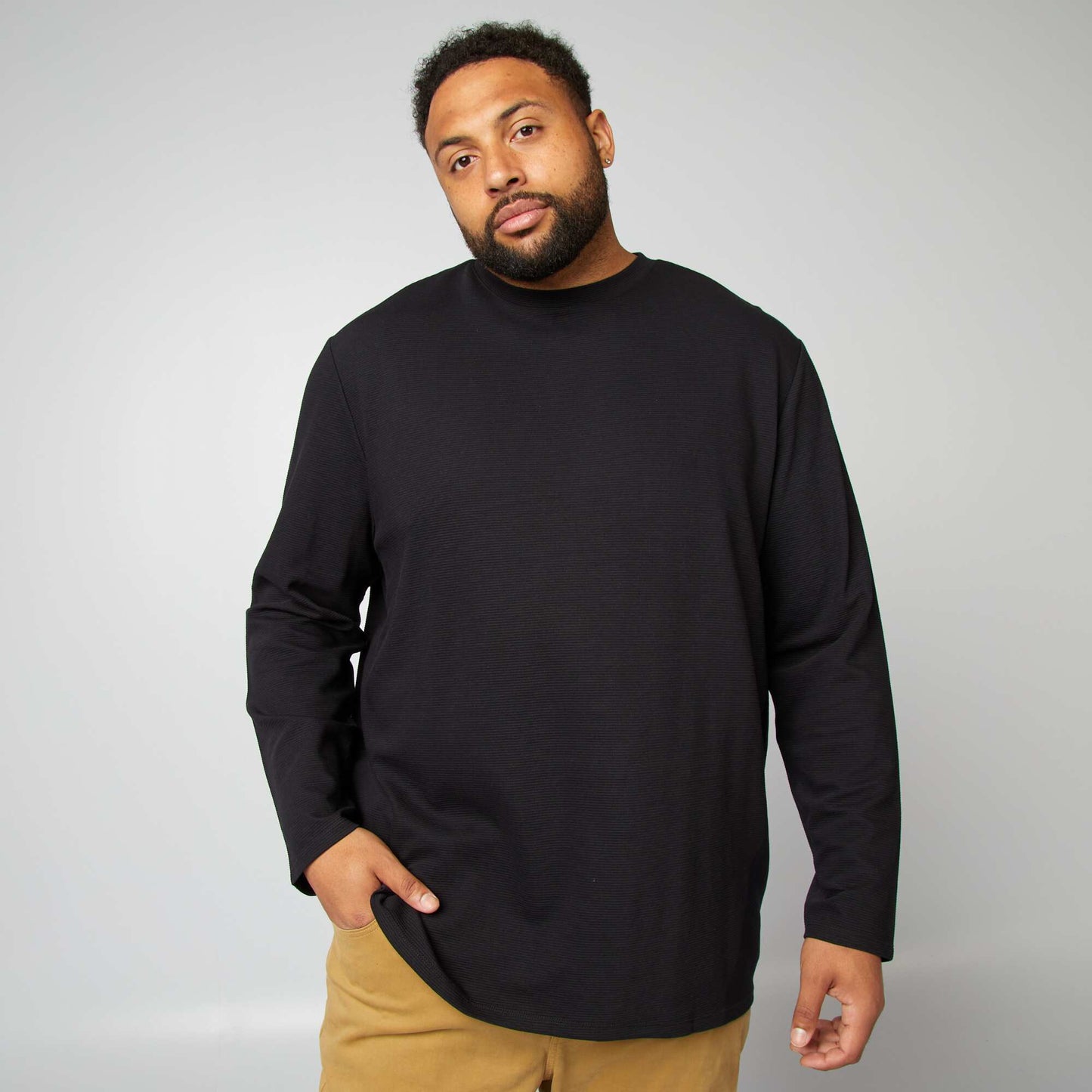 T-shirt épais en maille ottoman uni NOIR