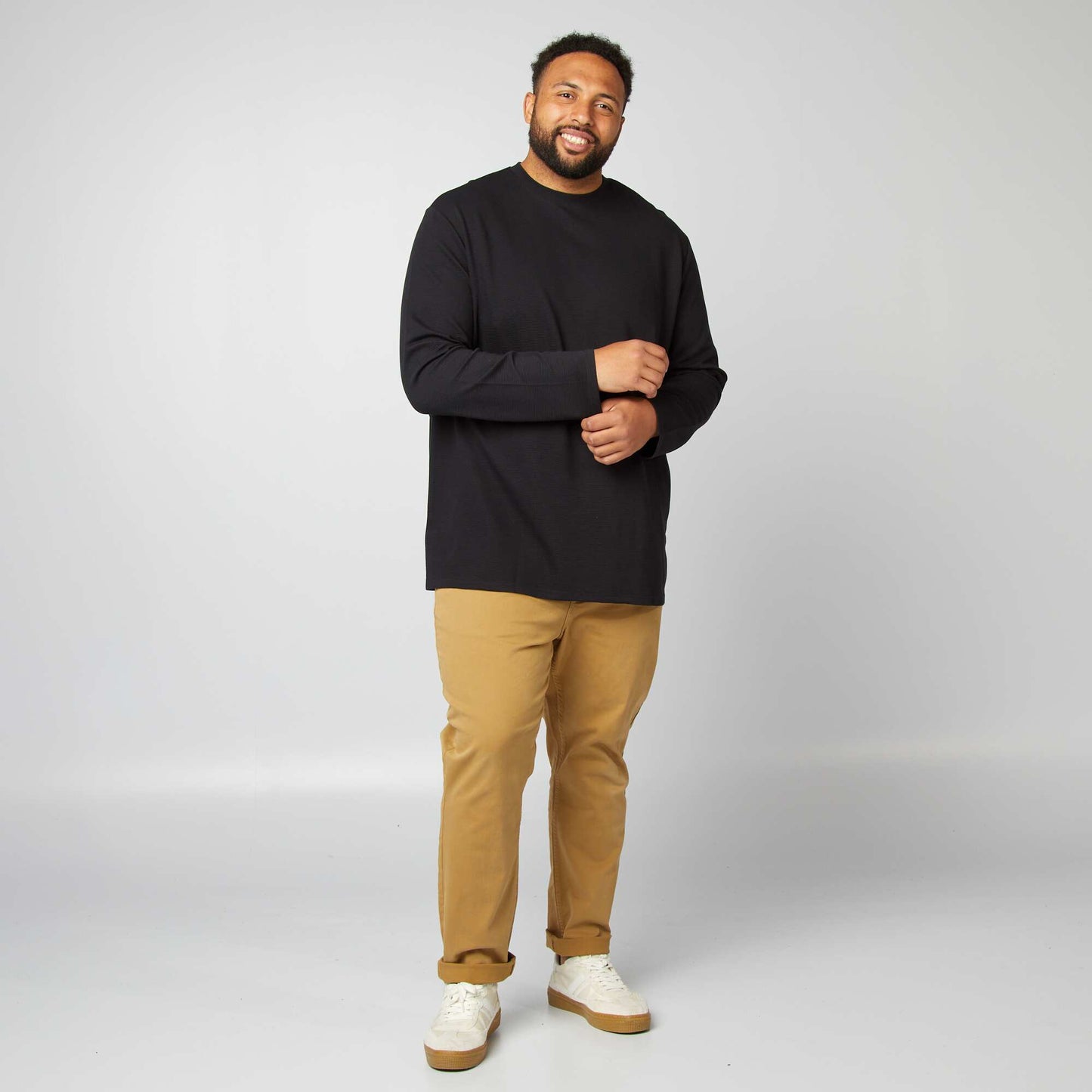 T-shirt épais en maille ottoman uni NOIR