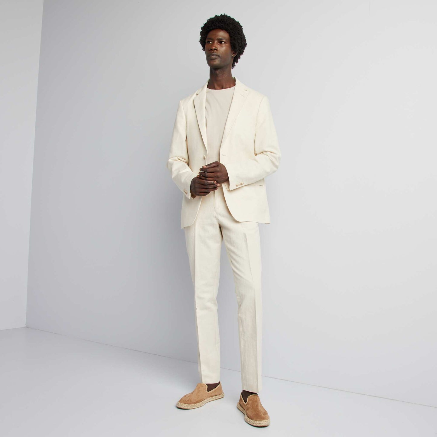 Veste de costume slim en lin mélangé BEIGE