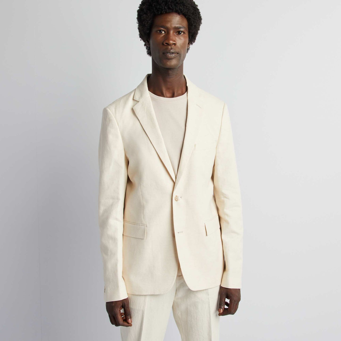 Veste de costume slim en lin mélangé BEIGE