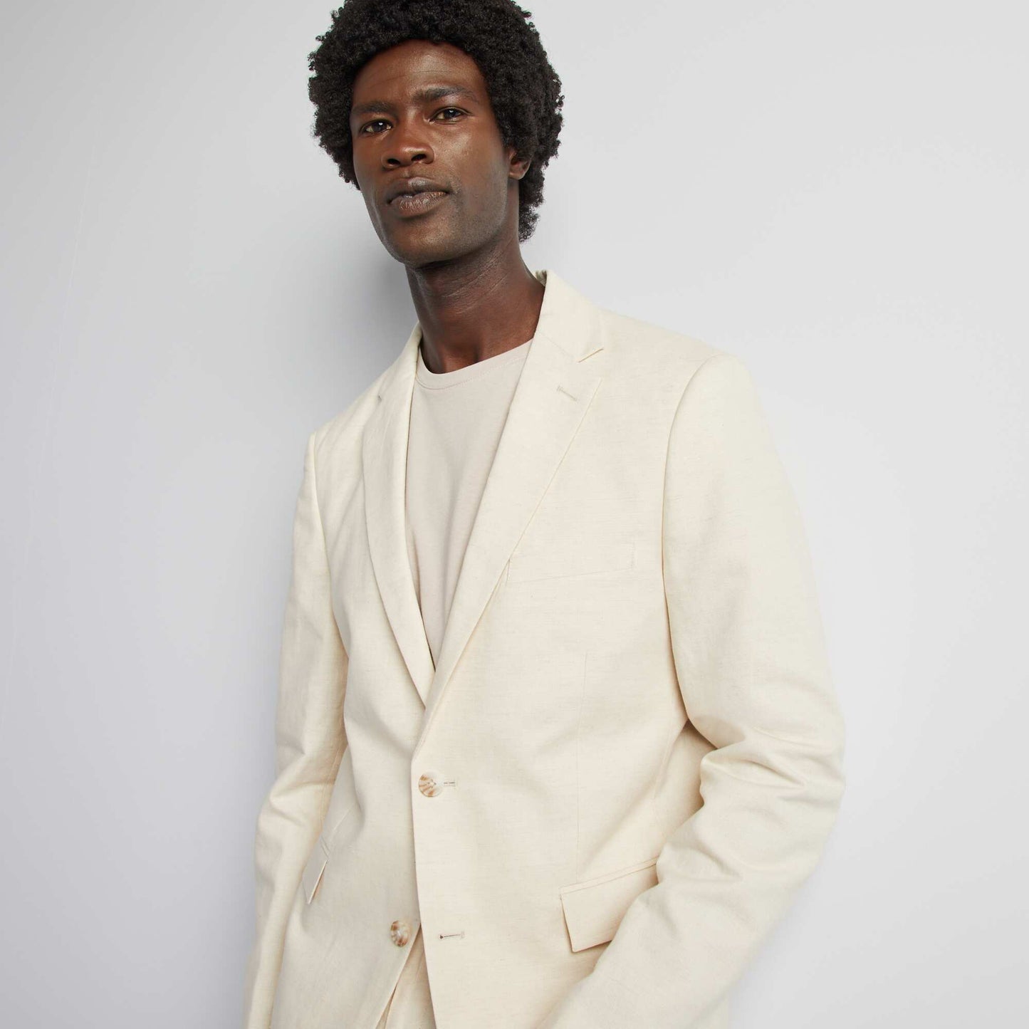 Veste de costume slim en lin mélangé BEIGE