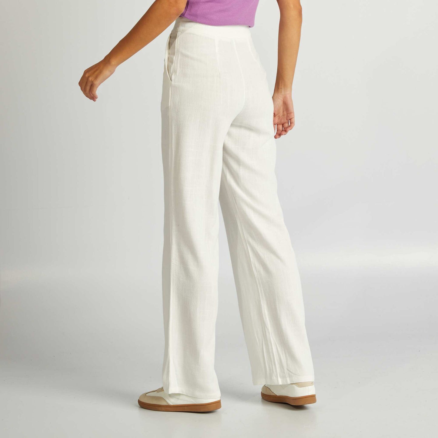 Pantalon droit en lin mélangé BLANC