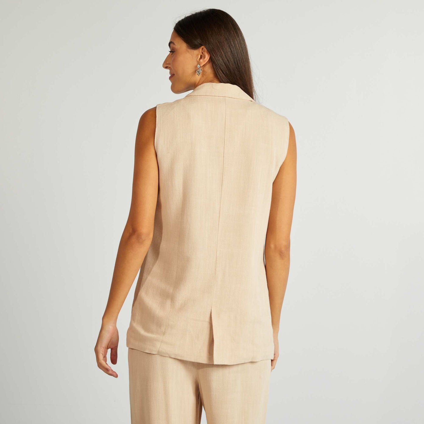 Veste tailleur sans manches en lin mélangé BEIGE