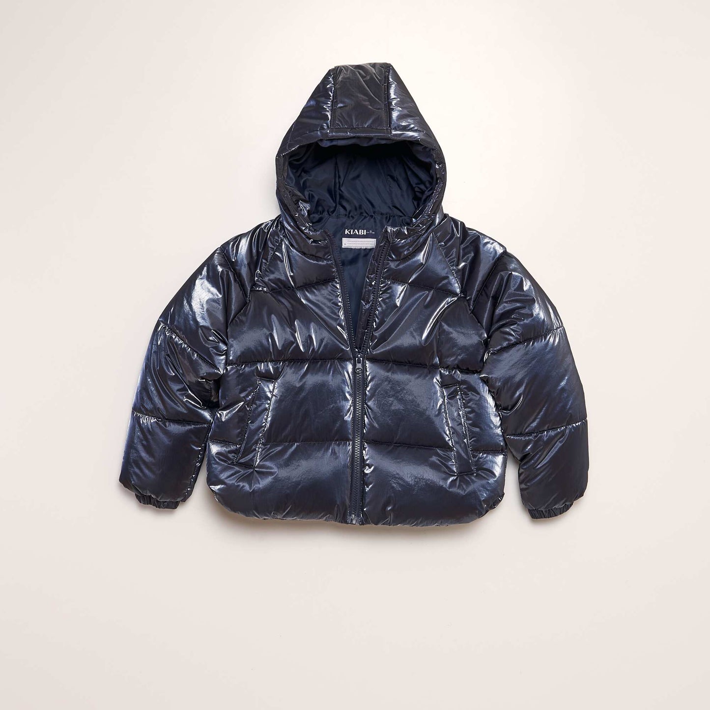 Doudoune capuche effet métallique BLEU