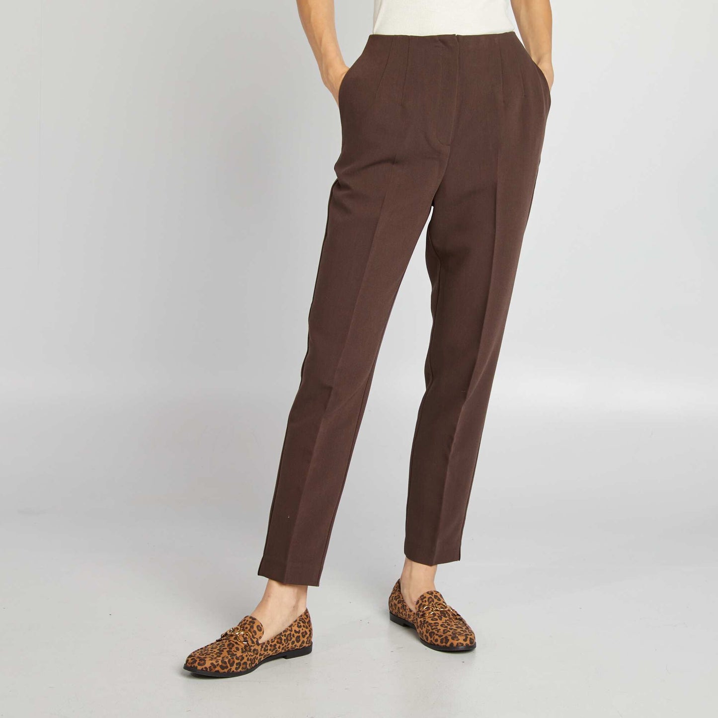 Pantalon cigarette taille haute MARRON