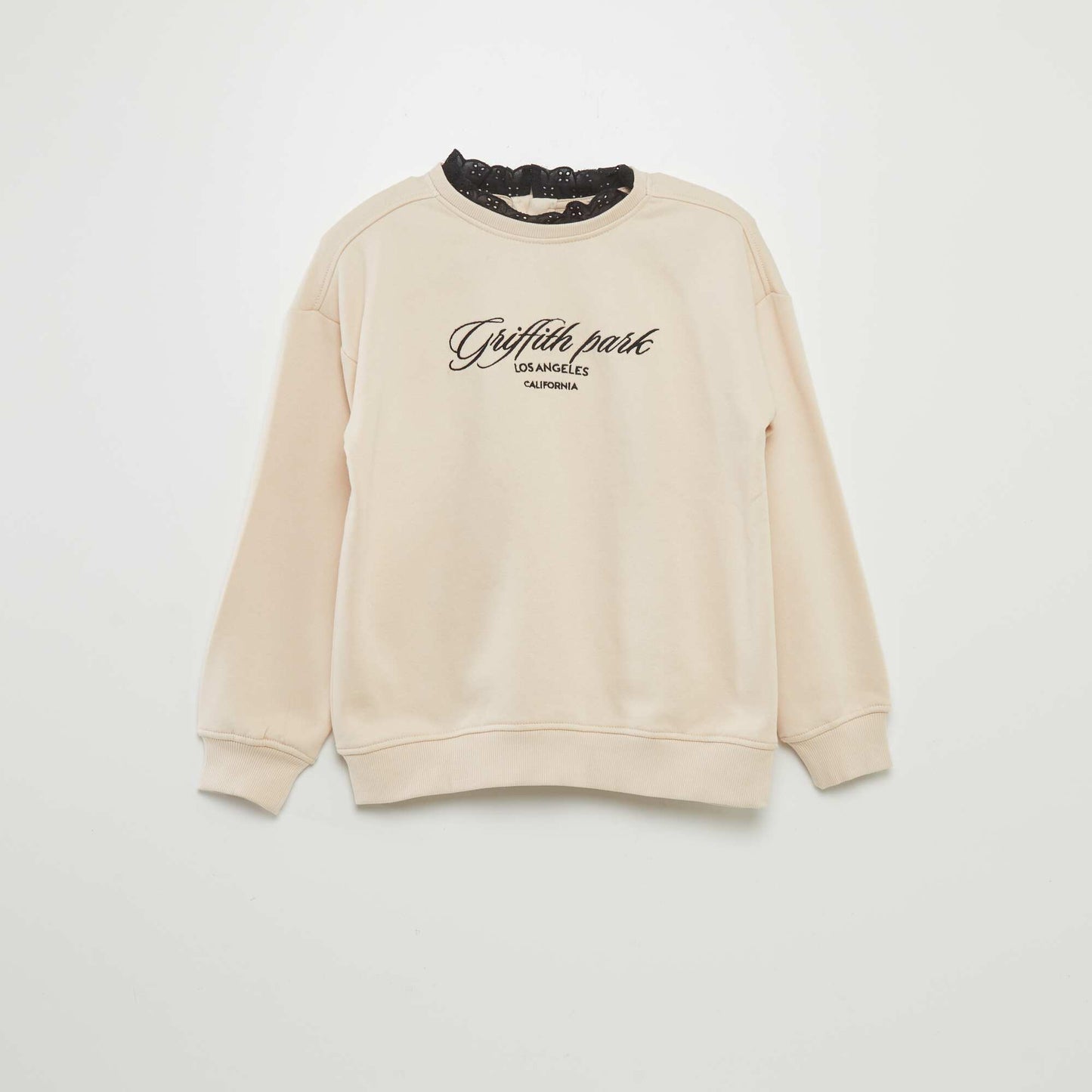 Sweat en molleton col en dentelle BEIGE