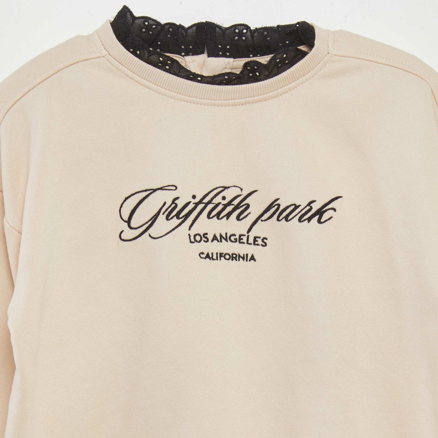 Sweat en molleton col en dentelle BEIGE