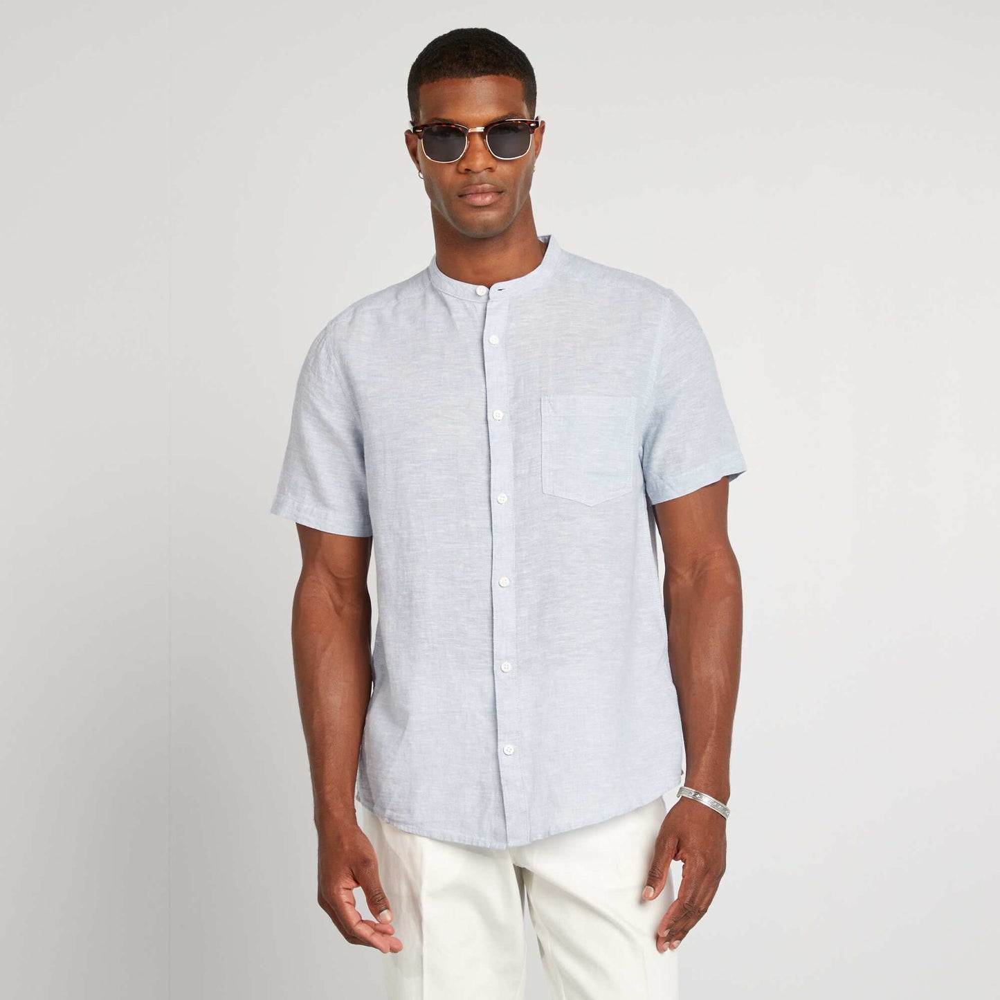 Chemise regular en lin mélangé BLEU