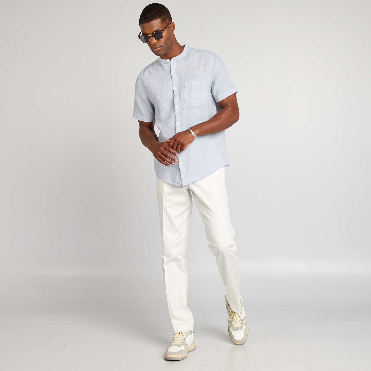 Chemise regular en lin mélangé BLEU