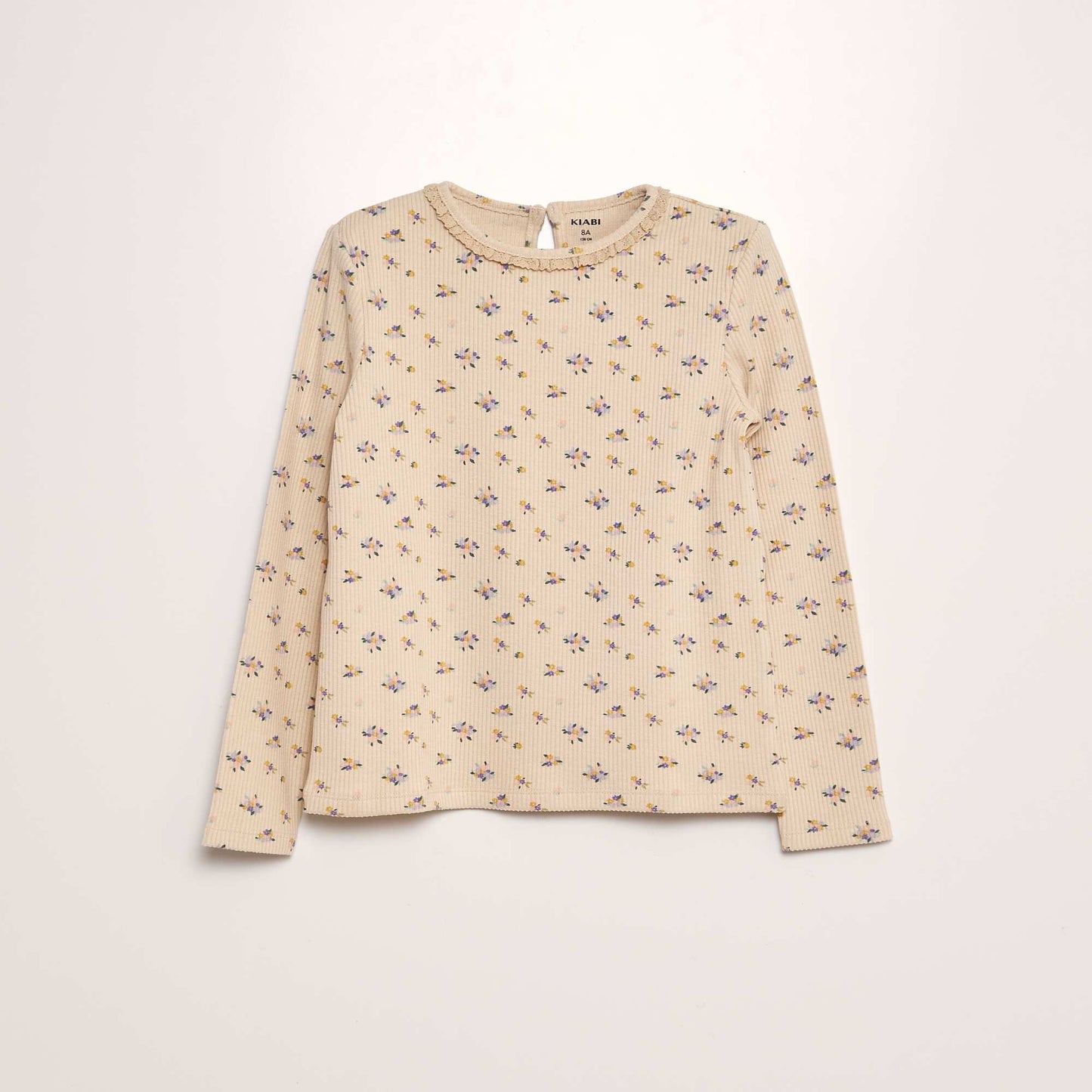 T-shirt côtelé avec col brodé BEIGE