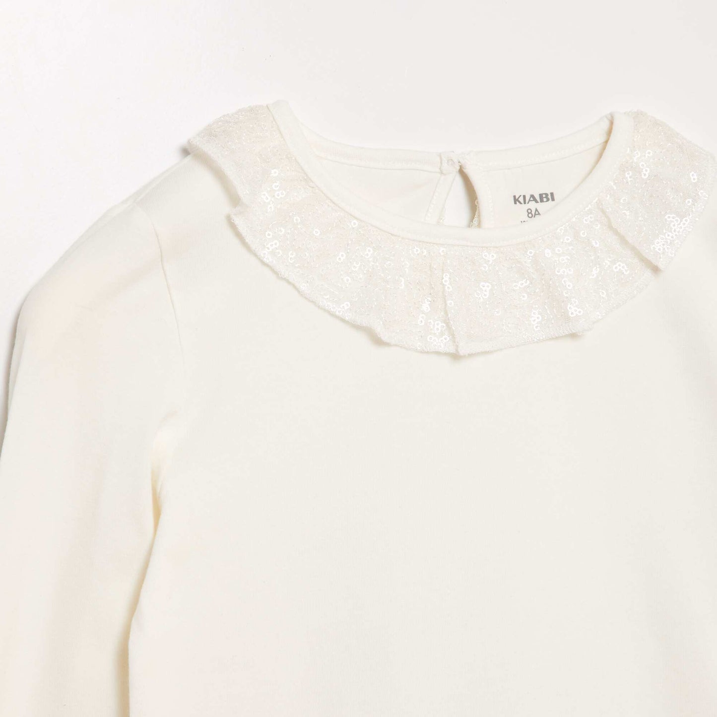 T-shirt avec col en tulle et à sequin BLANC