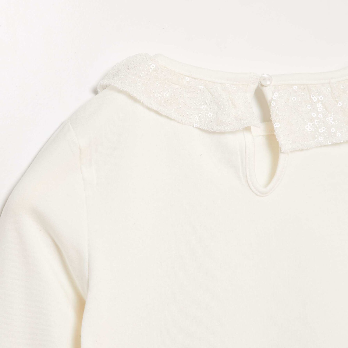 T-shirt avec col en tulle et à sequin BLANC