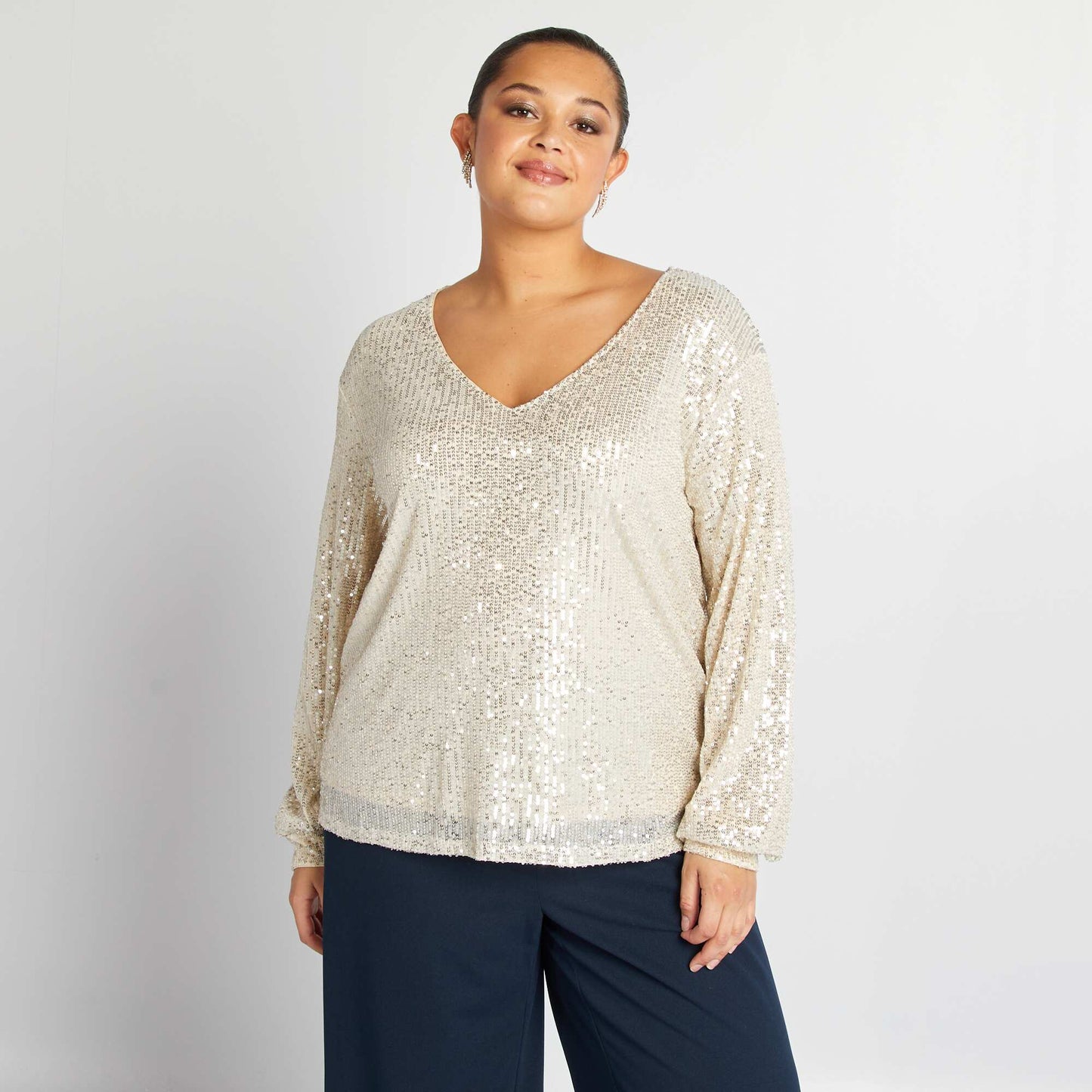 T-shirt manches longues à sequins ECRU