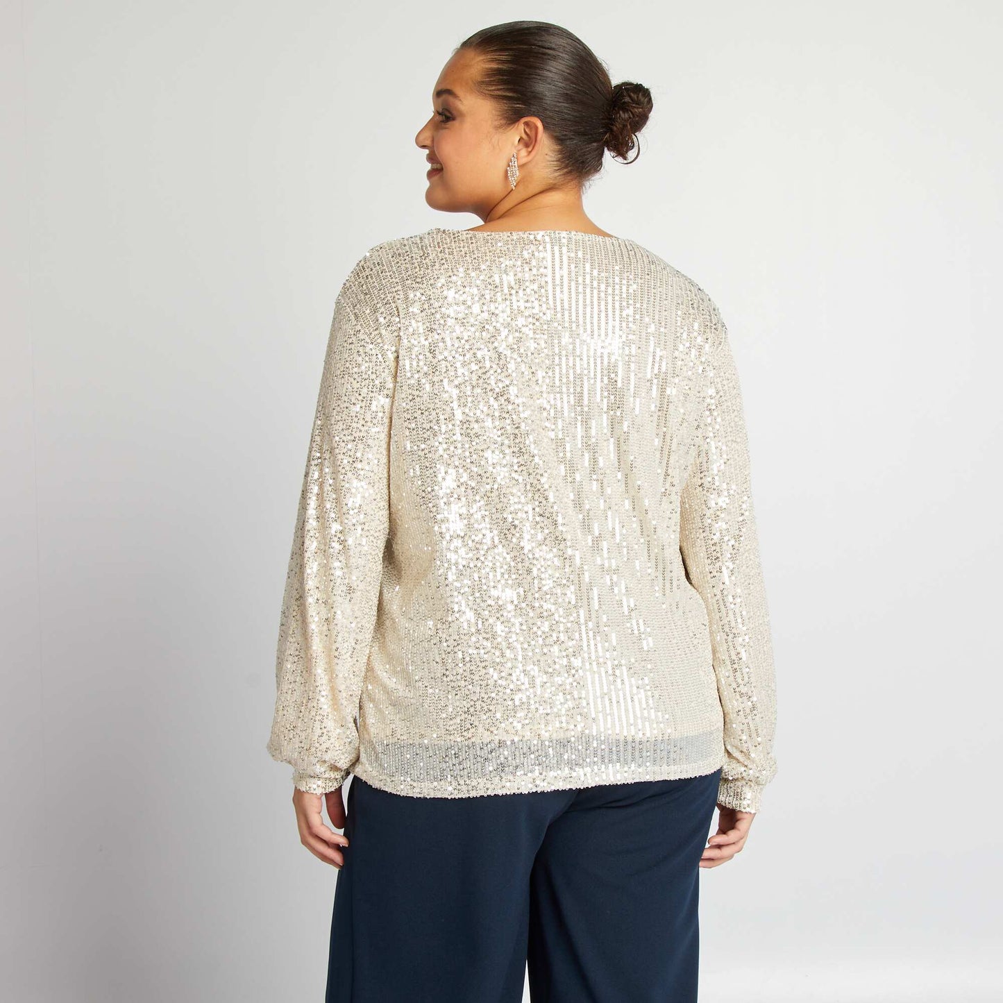 T-shirt manches longues à sequins ECRU