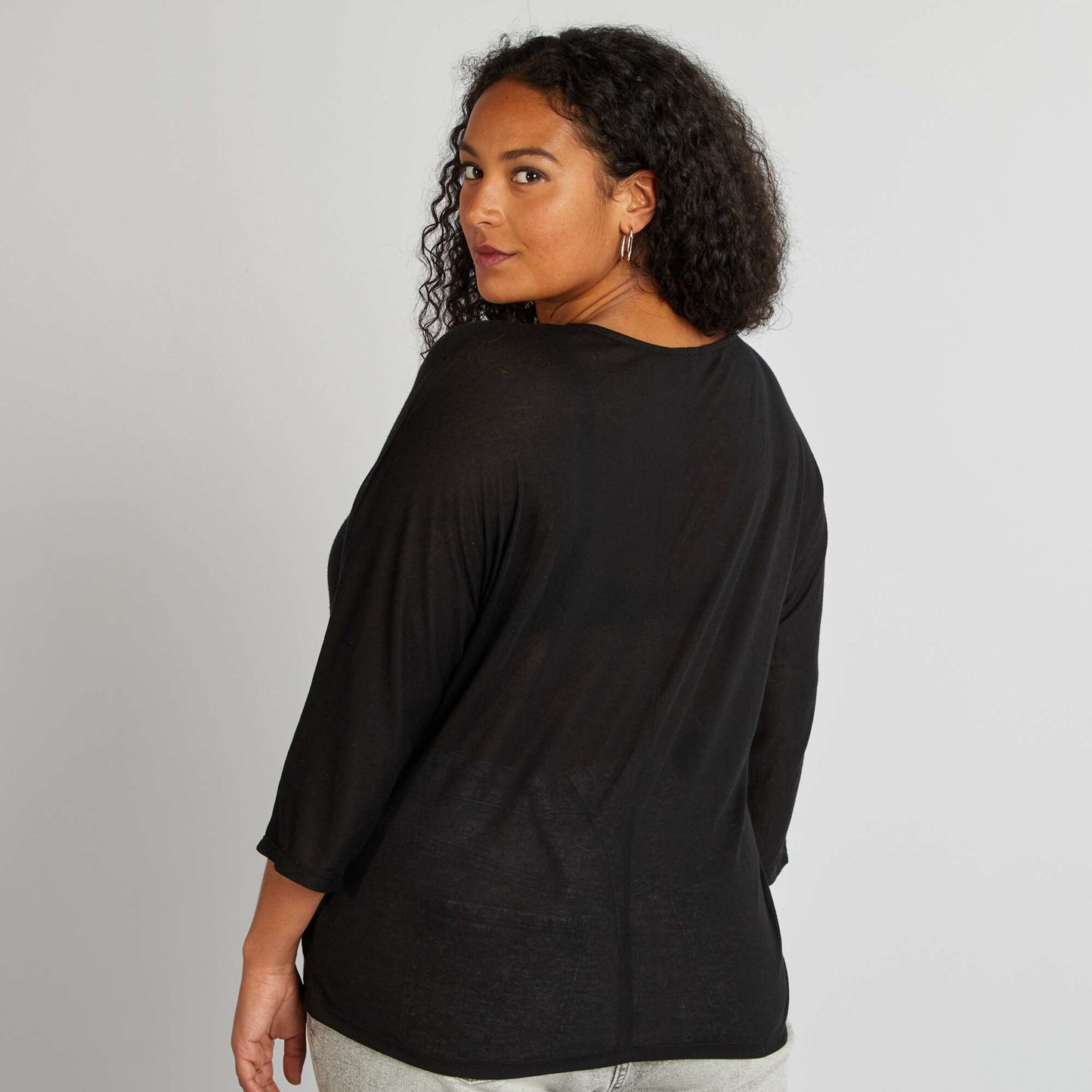 T-shirt manches longues avec col en dentelle NOIR