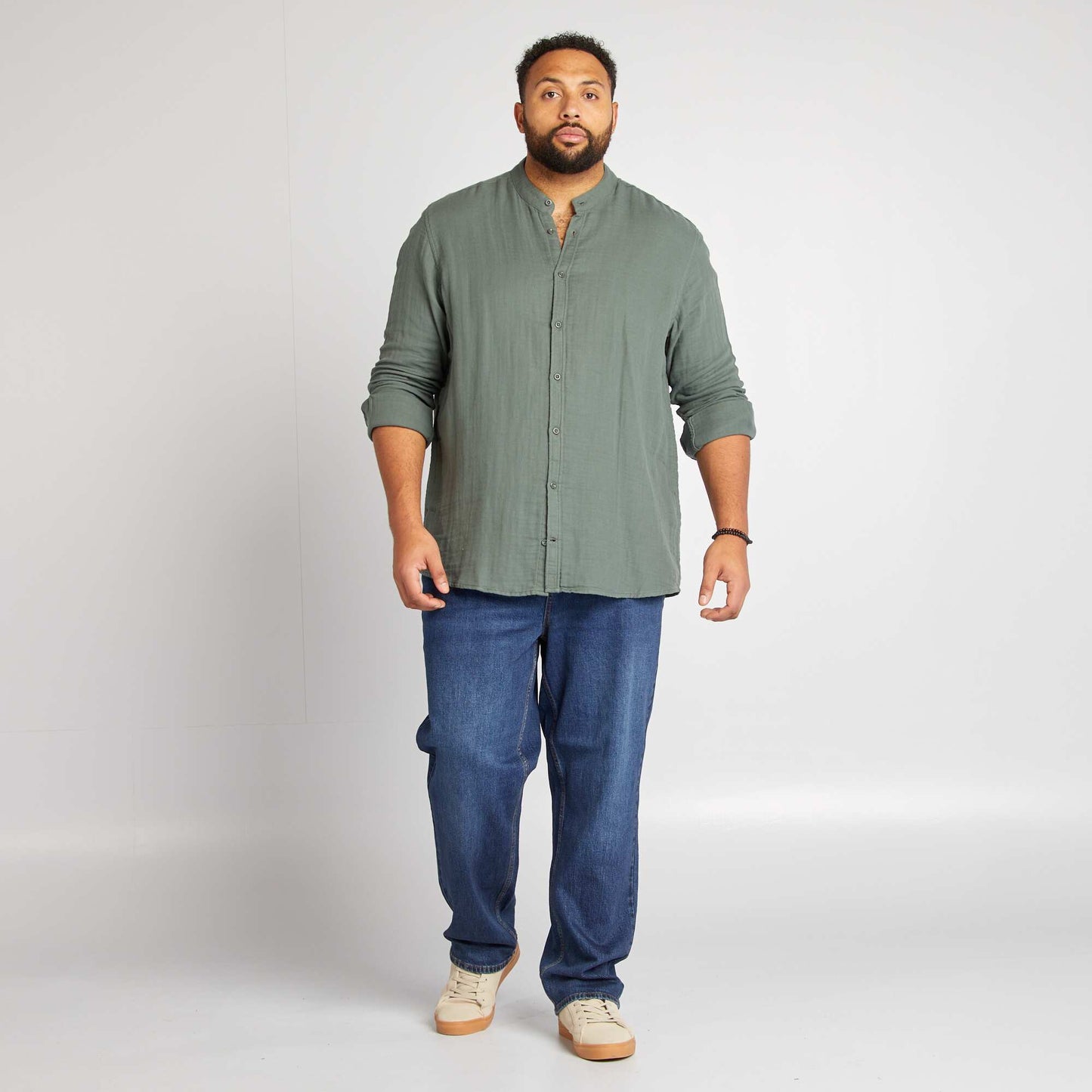 Chemise dobby avec col mao VERT