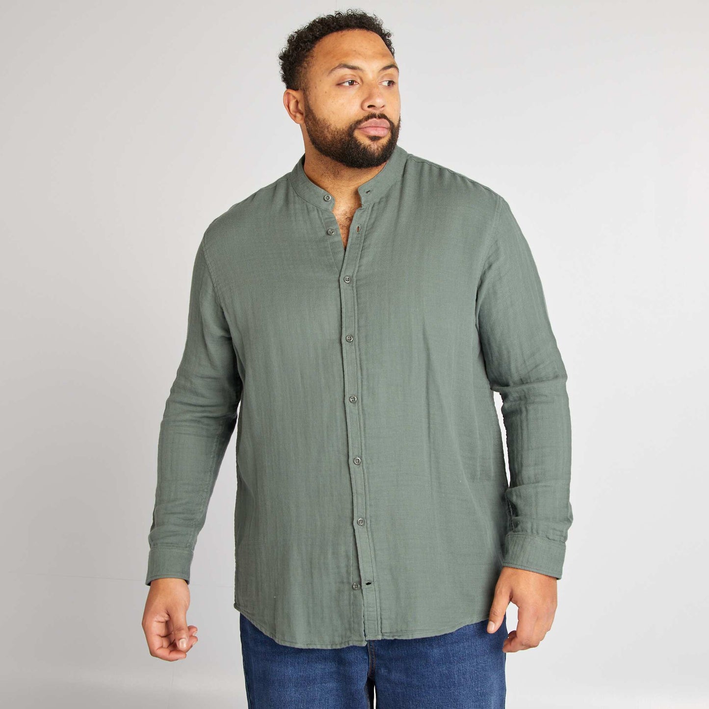 Chemise dobby avec col mao VERT