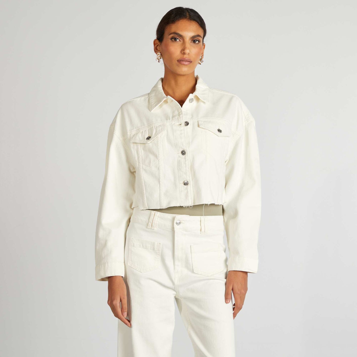 Veste en denim coupe courte Blanc