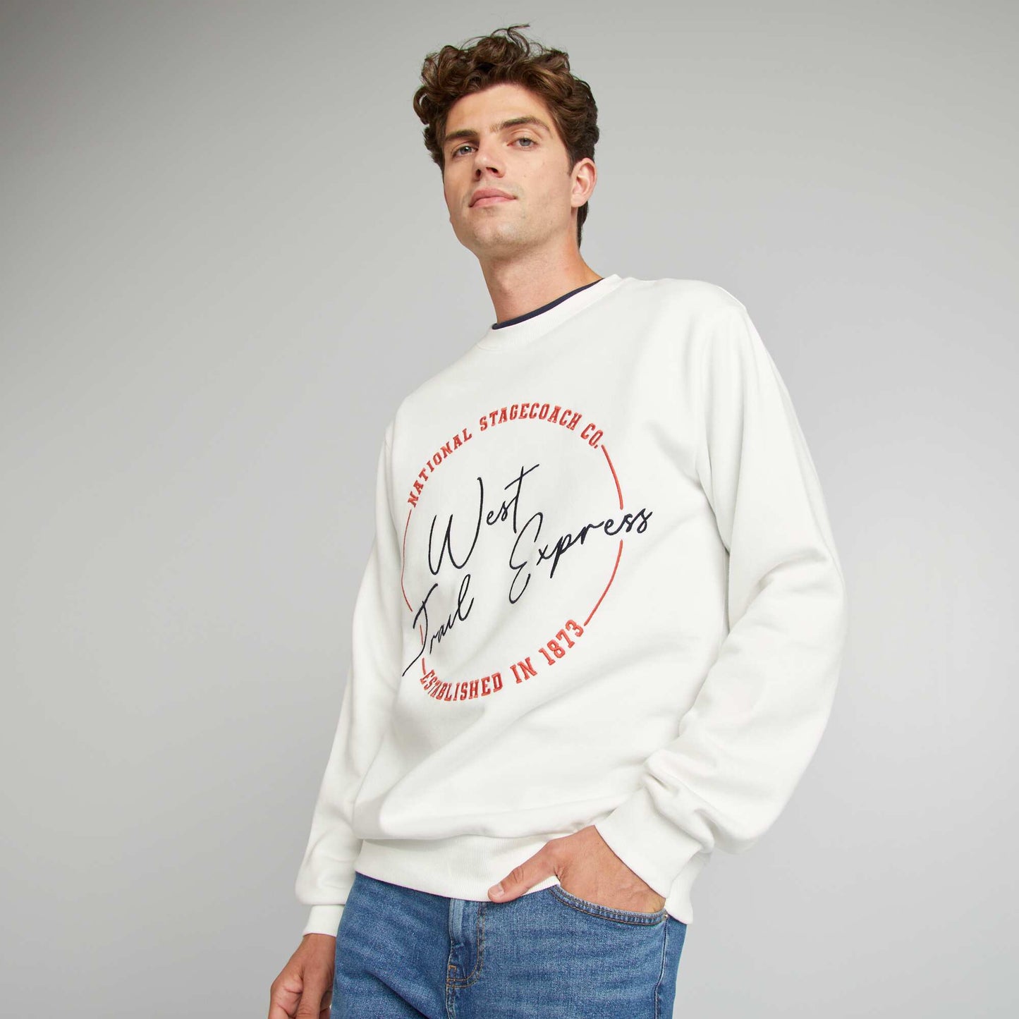 Sweat en molleton avec broderies BLANC