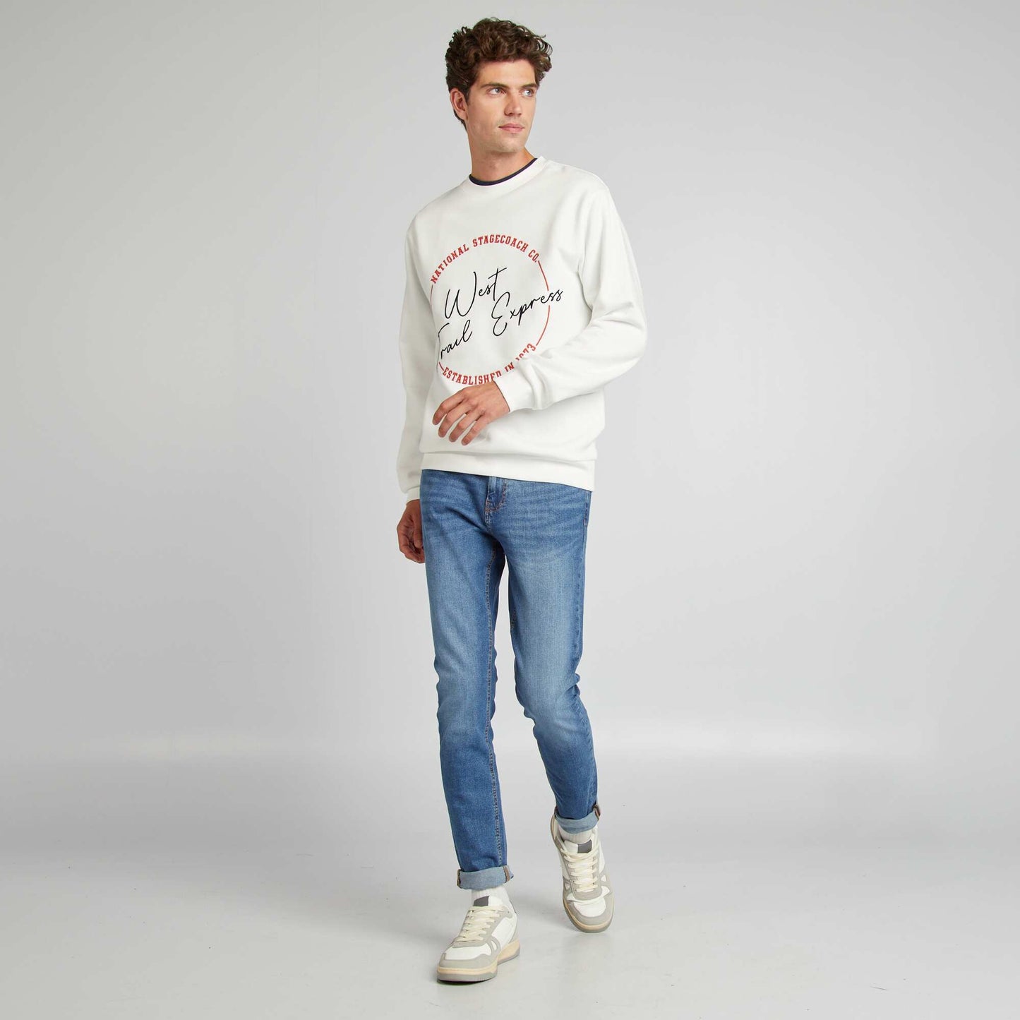 Sweat en molleton avec broderies BLANC