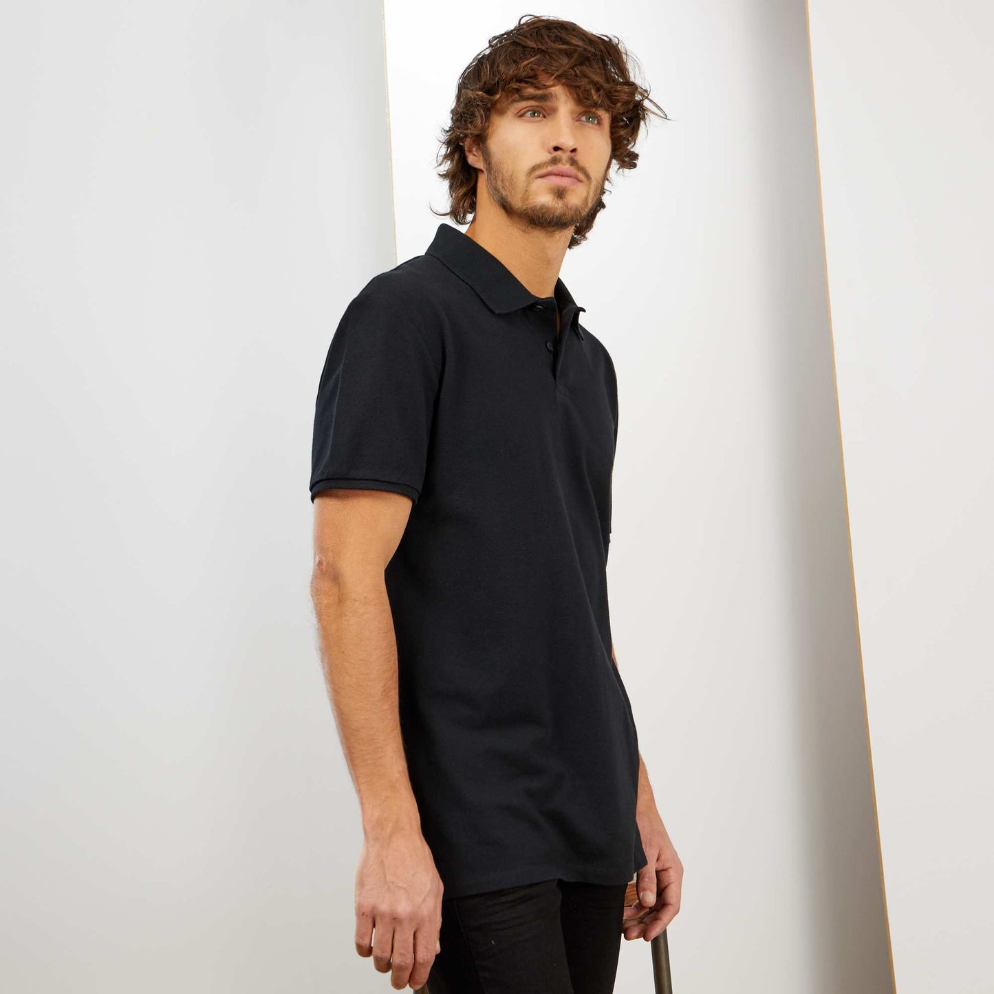 Polo en piqué de coton noir