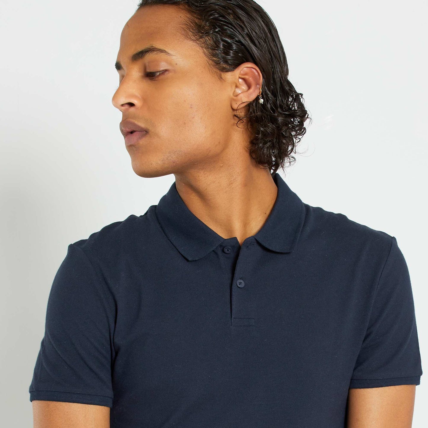 Polo en piqué de coton bleu marine