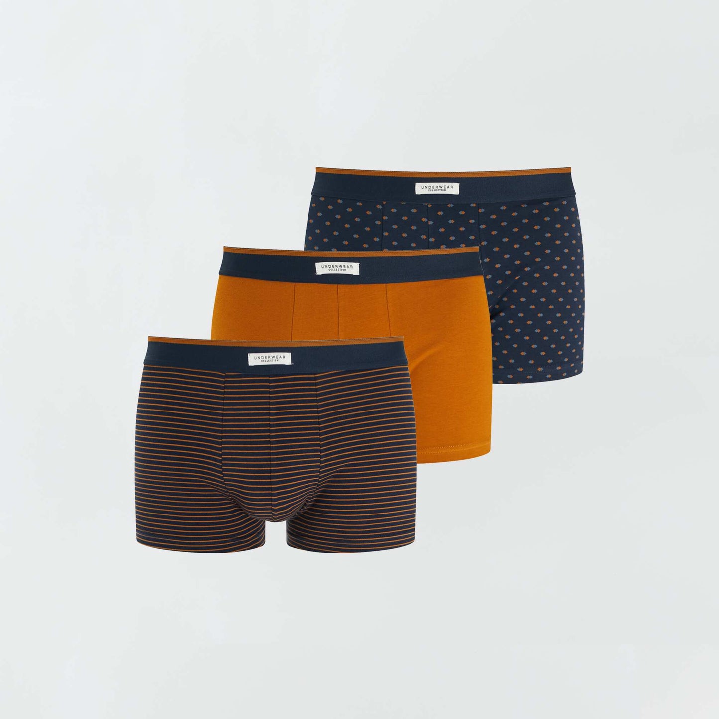 Lot 3 boxers stretch MOUTARDE/MARINE