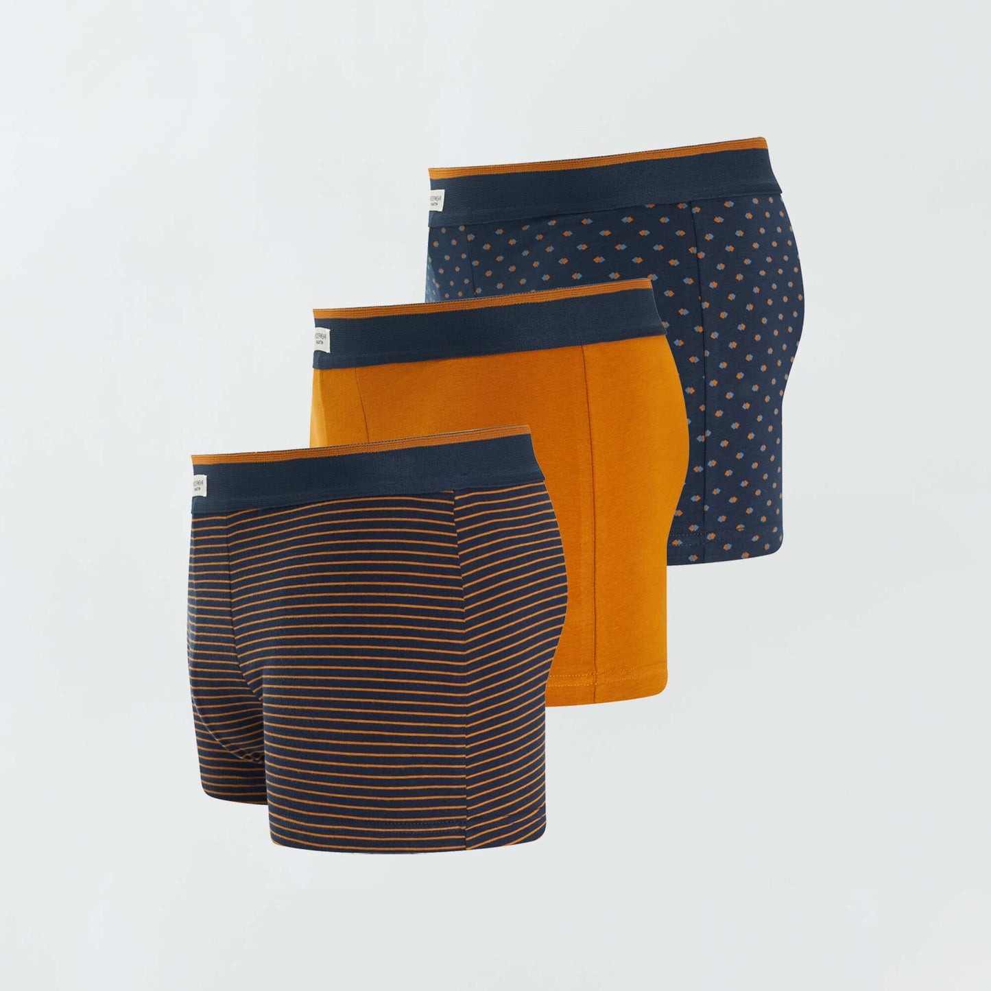 Lot 3 boxers stretch MOUTARDE/MARINE
