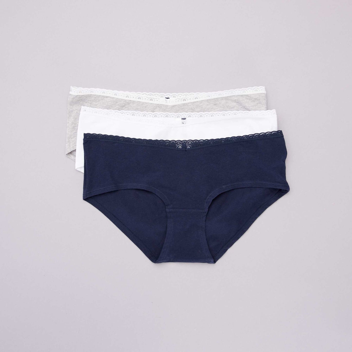 Lot de 3 shorties maternité blanc/gris/marine