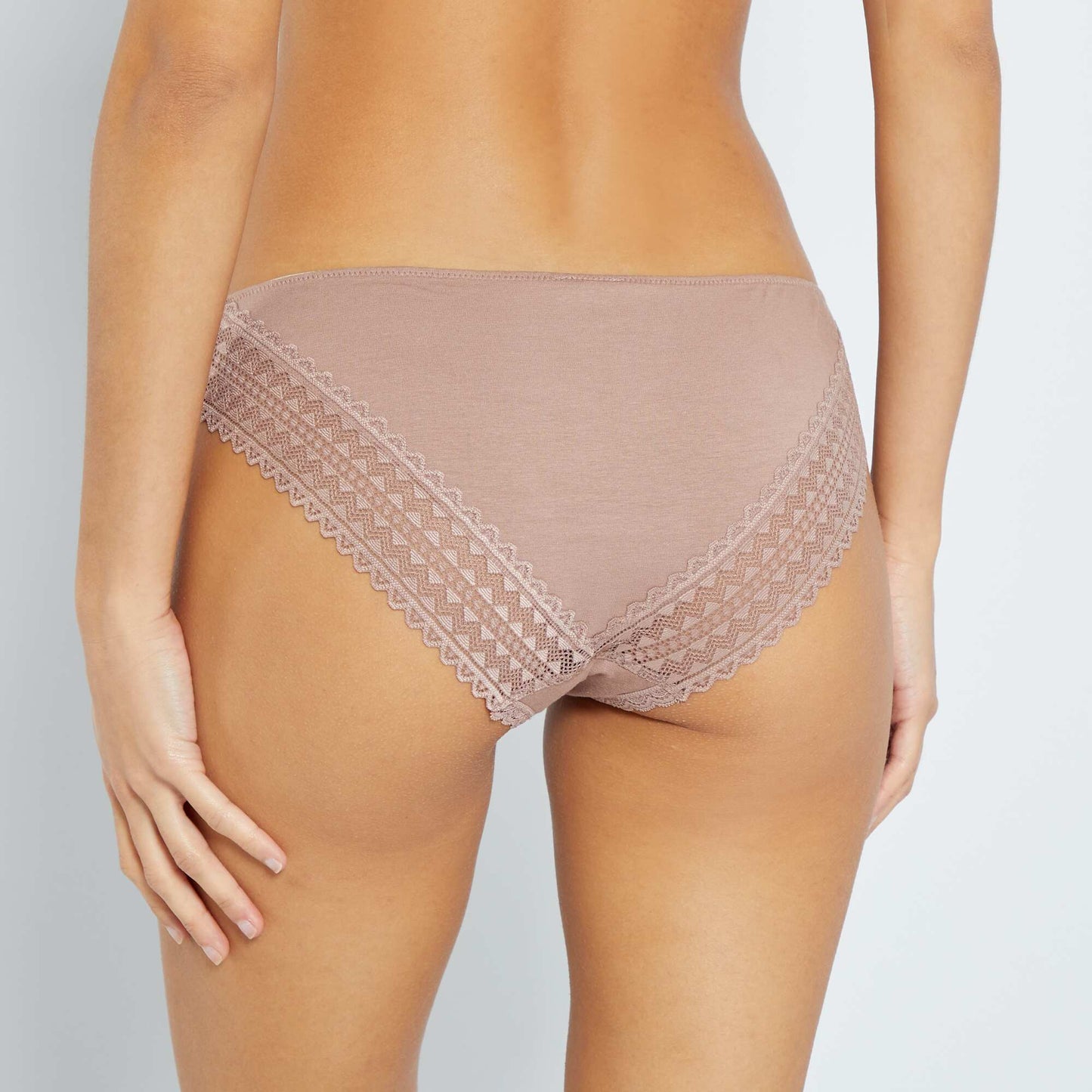 Lot de 3 culottes coton dentelle écru/vieux rose/gris foncé
