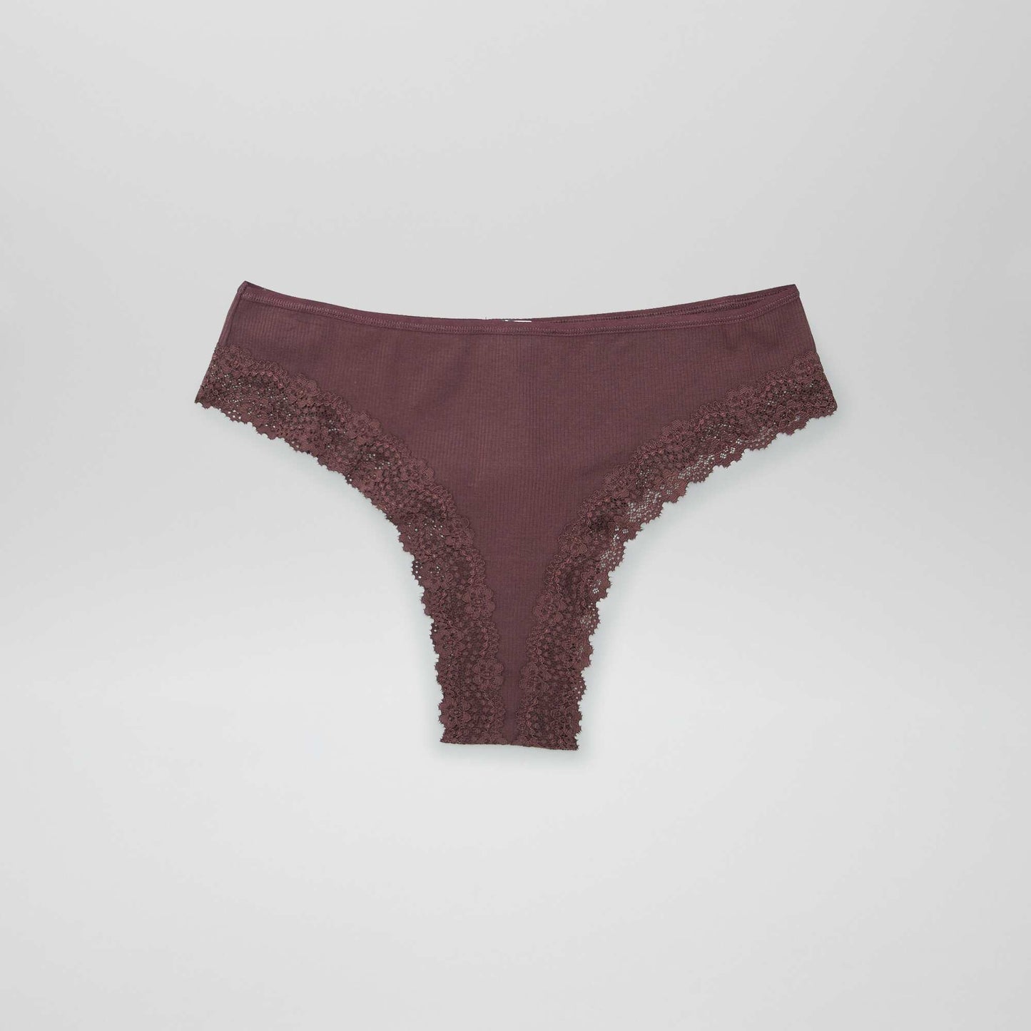 Lot de 3 tangas maille côtelée écru/brun/prune