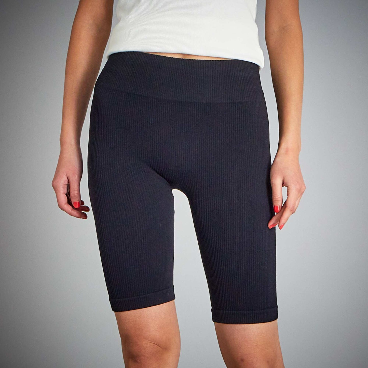 Short cycliste en maille côtelée noir