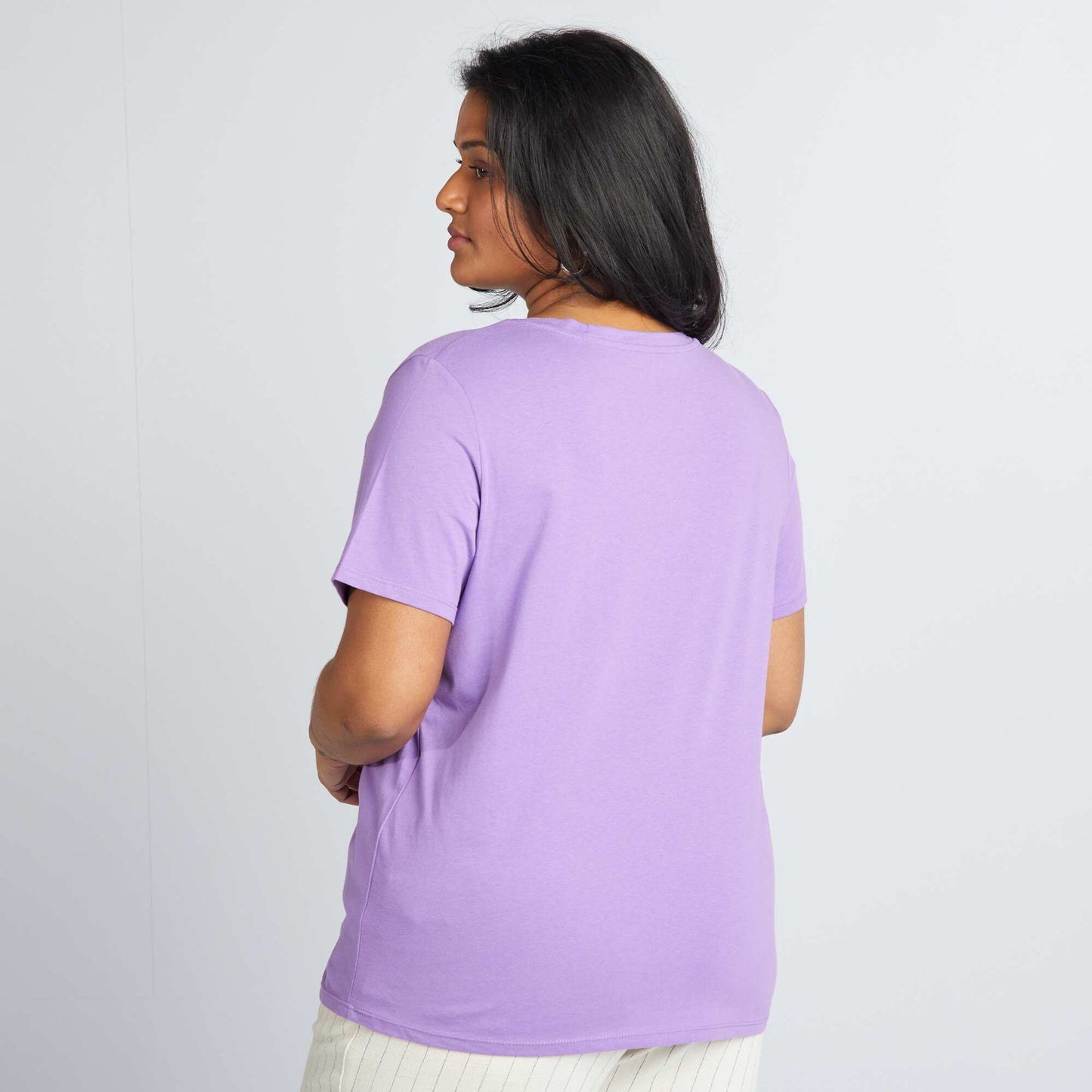 T-shirt en jersey à col V Violet