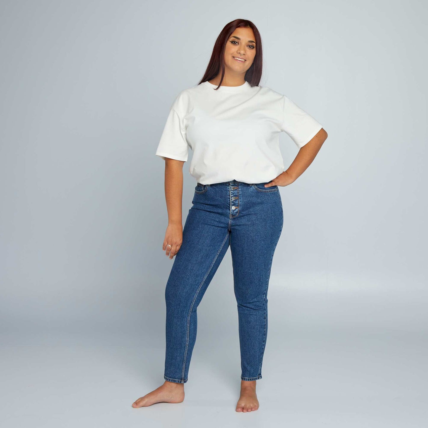 Jean mom à taille très haute - L30 Bleu stone